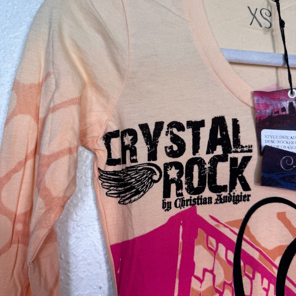 Christian Audigier Crystal Rock Y2K Shirt Womens XS Rocker Girl Guitar Tee NEW - Picture 7 of 14